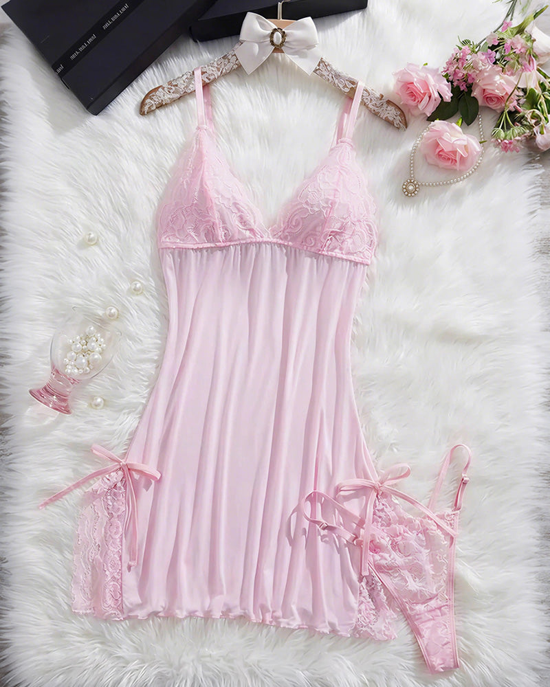 Curvvvy® Lace Trim Cami Nightdress & Thong Set
