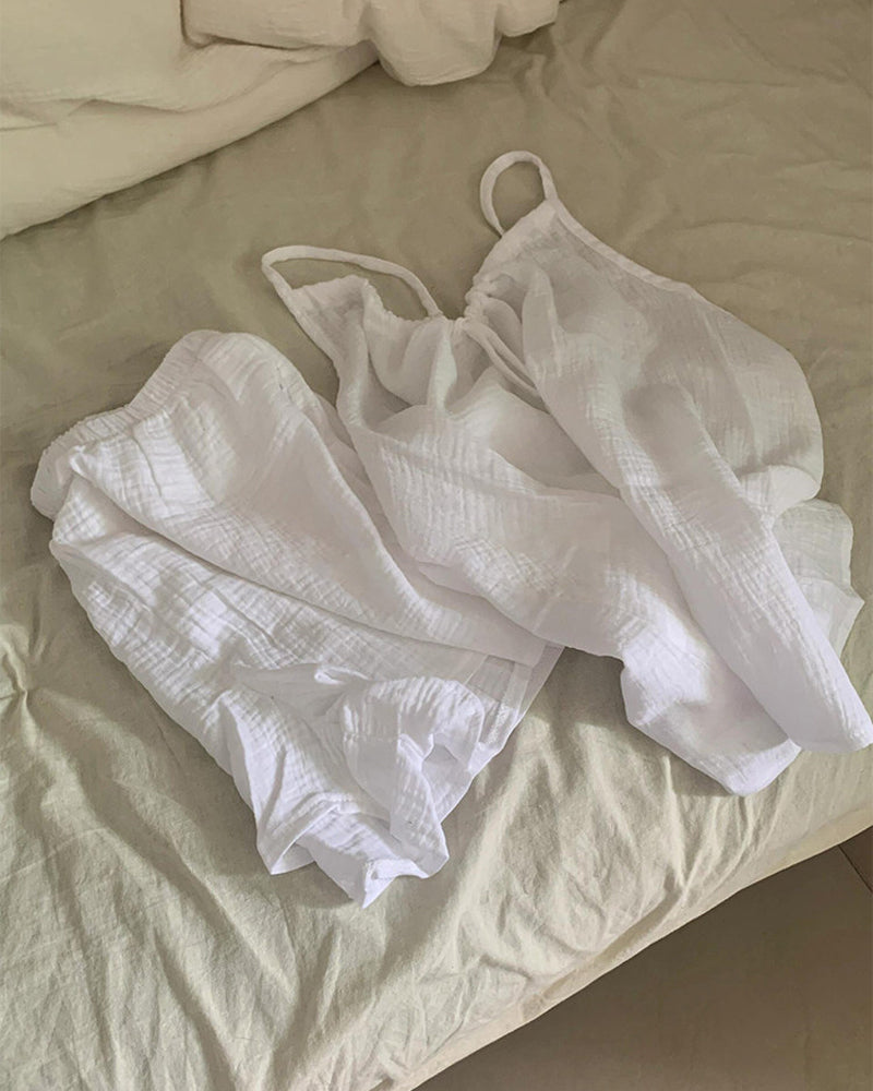 Curvvvy® Lightweight Crinkle Cotton Cami & Shorts Loungewear Set