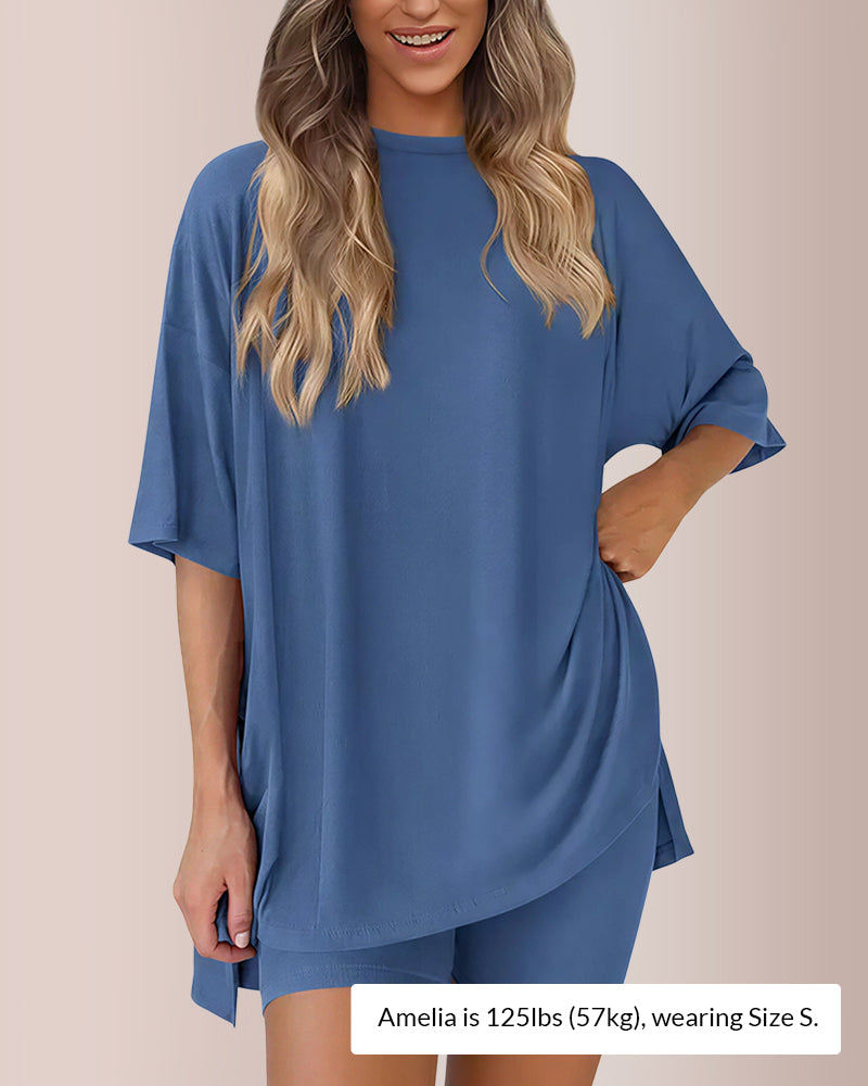 Curvvvy® Oversized Tee & Biker Shorts Lounge Set