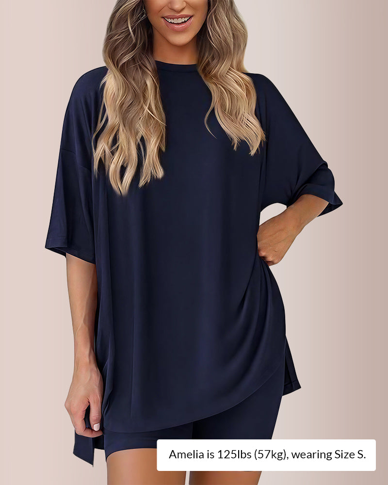 Curvvvy® Oversized Tee & Biker Shorts Lounge Set