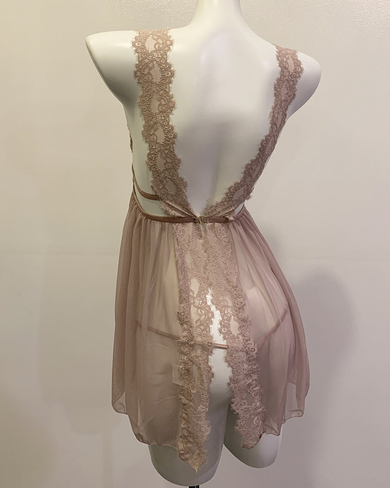 Curvvvy® Deep V Lace Babydoll Chemise Set