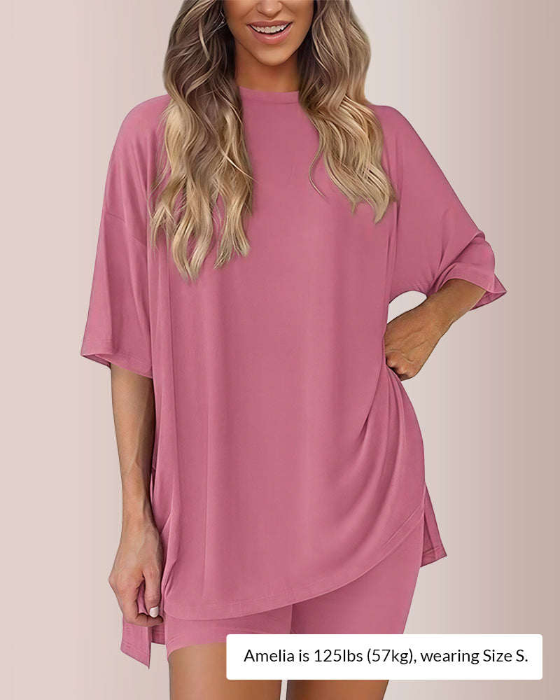 Curvvvy® Oversized Tee & Biker Shorts Lounge Set