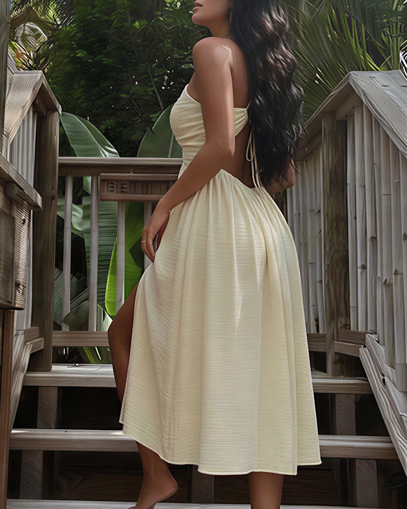 Curvvvy® Tropical Breeze Open Back Slit Dress