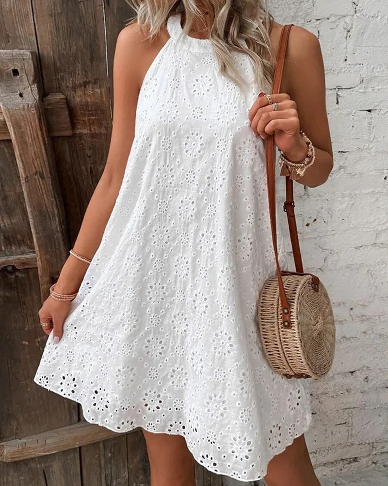 Curvvvy® Openwork Halter Neck A-Line Dress