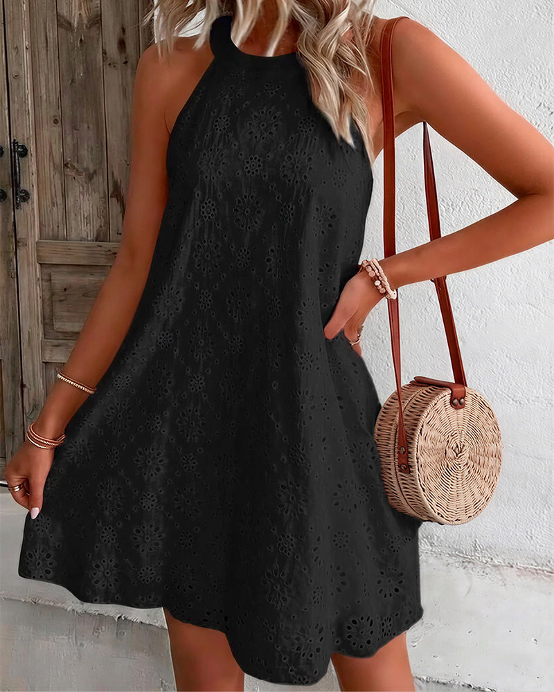 Curvvvy® Openwork Halter Neck A-Line Dress