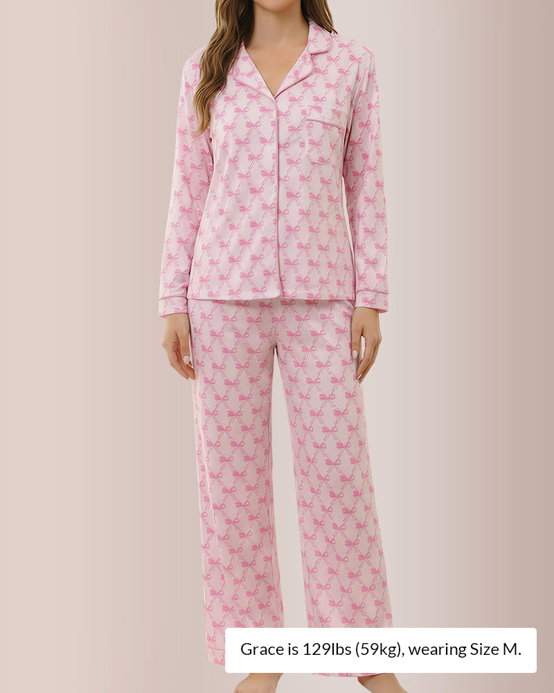 Curvvvy® Long-Sleeved Buttoned Wide-Leg Pajama Set