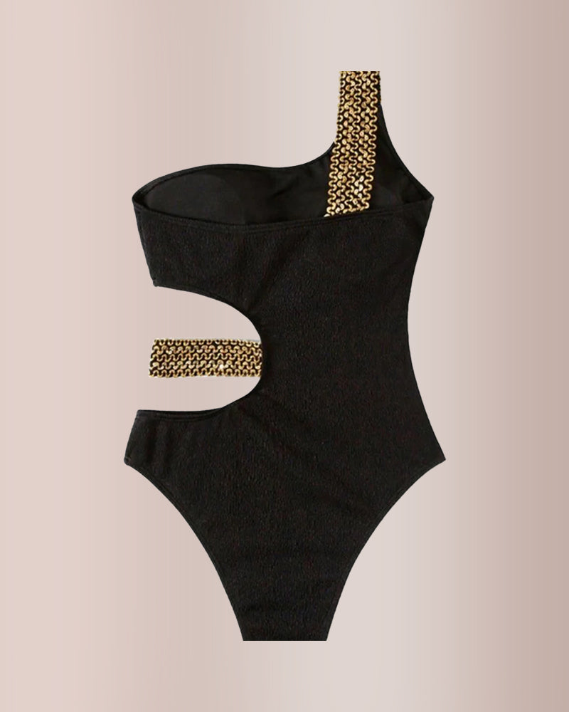 Curvvvy® Luxury Rhinestone Strap High-Waist Bikini Swimwear