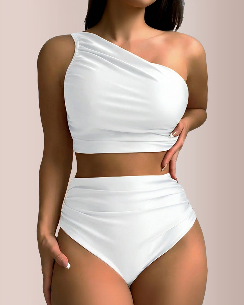 Curvvvy® Asymmetrical Ruched High-Waist Swimwear