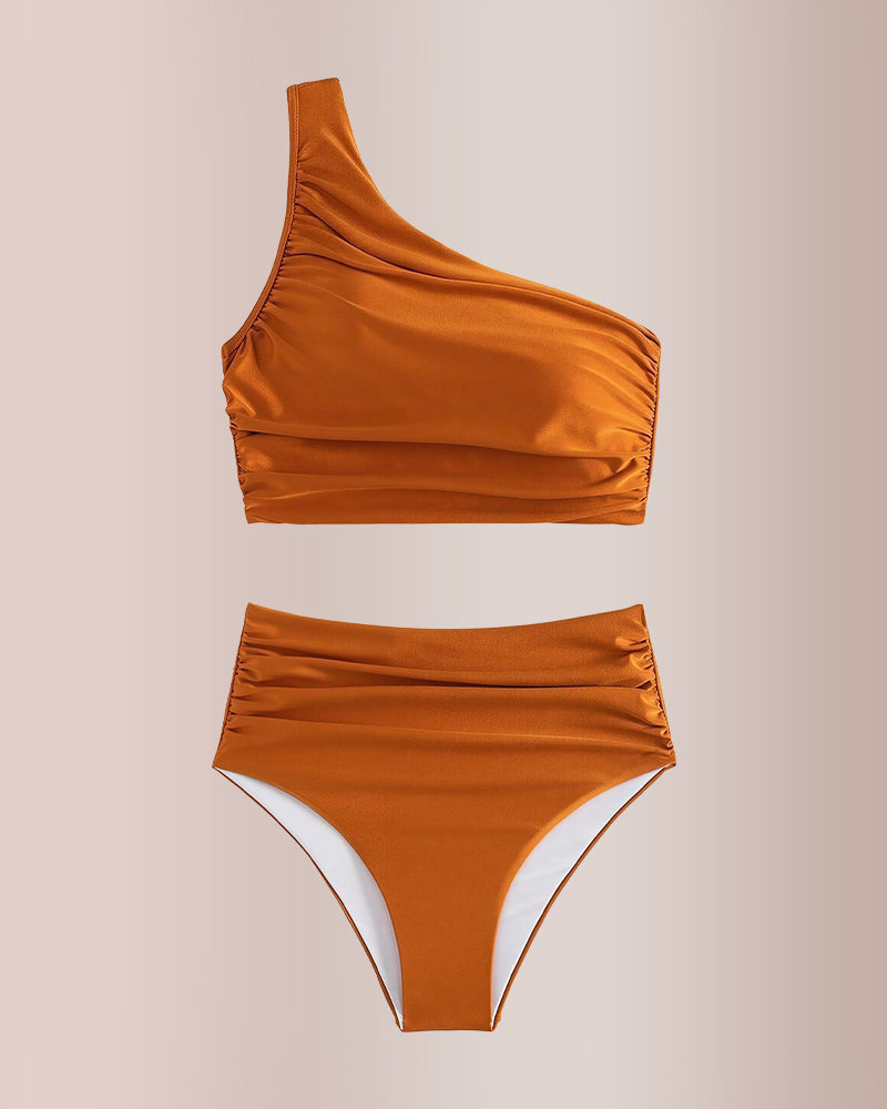 Curvvvy® Asymmetrical Ruched High-Waist Swimwear