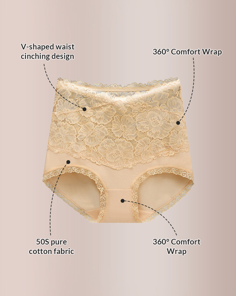 Curvvvy® High-Waisted Tummy-Control Pure Cotton Lace Panties