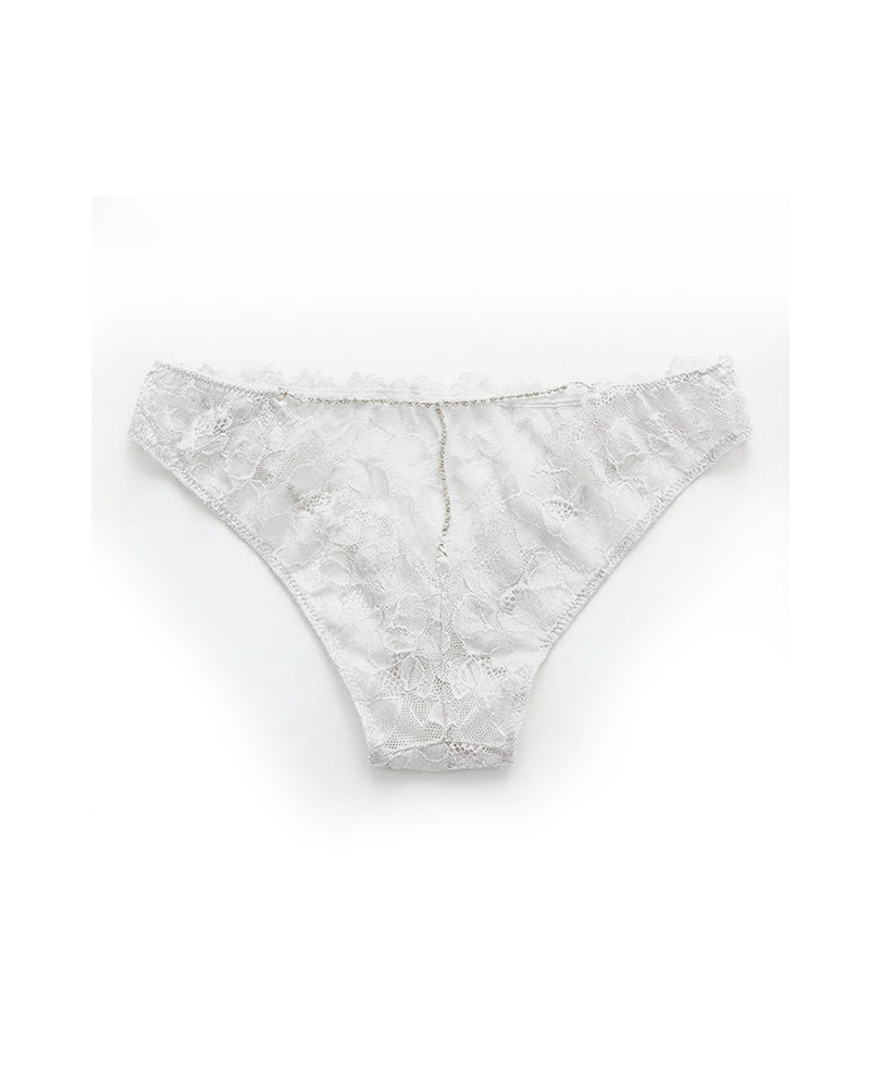 Curvvvy® Low-Rise Rhinestone Chain Sheer Floral Lace Thong Panties