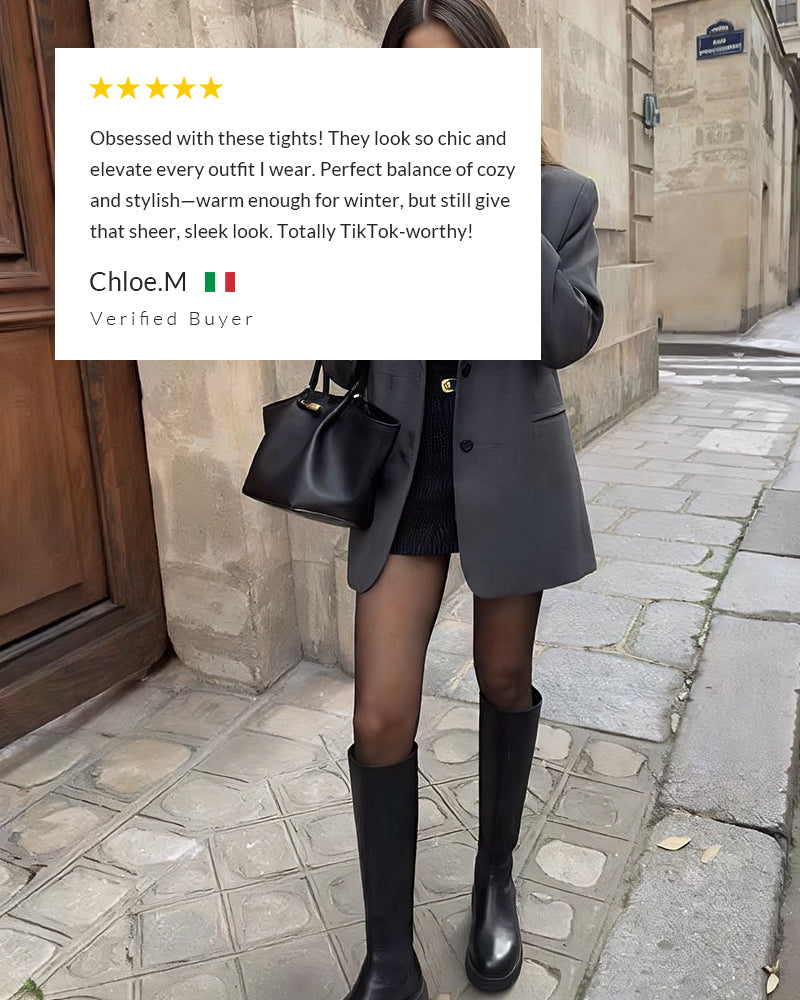 Curvvvy® Semi-Sheer Black High-Waist Shaping Tights – Thin & Fleece-Lined Curvvvy-US