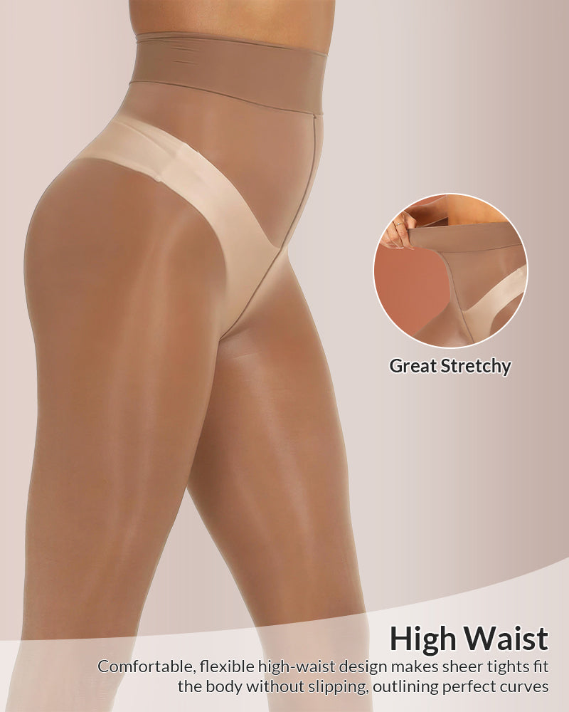 Curvvvy® Ultra Sheer High-Waist Glossy Tights (2 Pack)