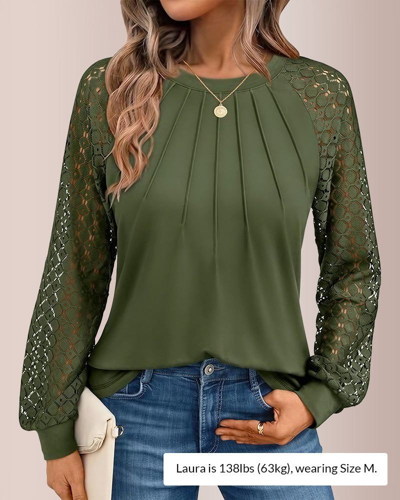 Curvvvy® Women’s Pleated Lace Long Sleeve Blouse