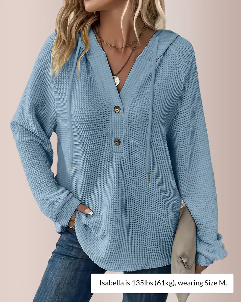 Curvvvy® Waffle Knit Half-Button Hooded Top