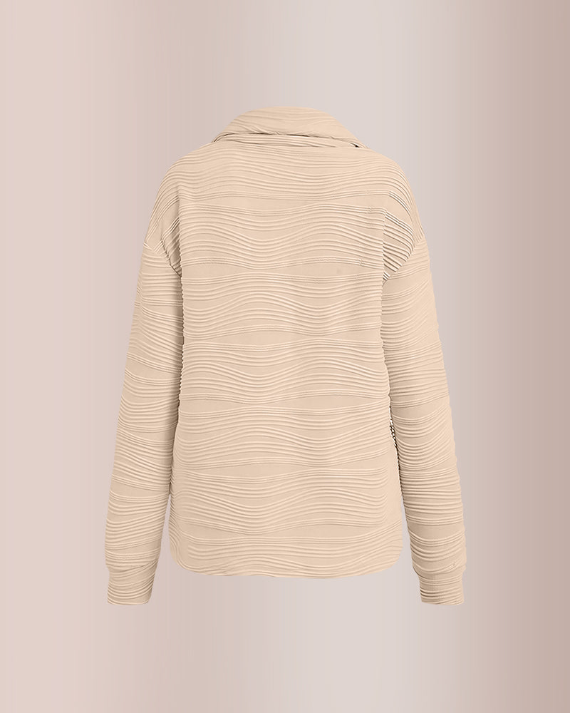 Curvvvy® Textured Zipper Front Long Sleeve T-Shirt