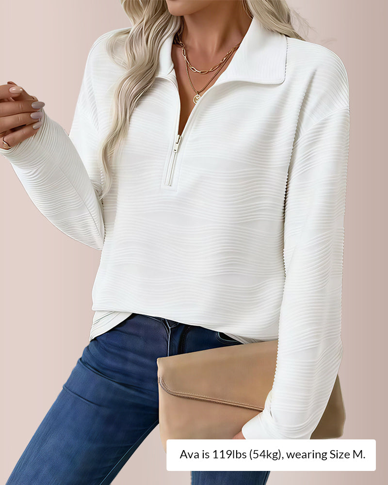 Curvvvy® Textured Zipper Front Long Sleeve T-Shirt