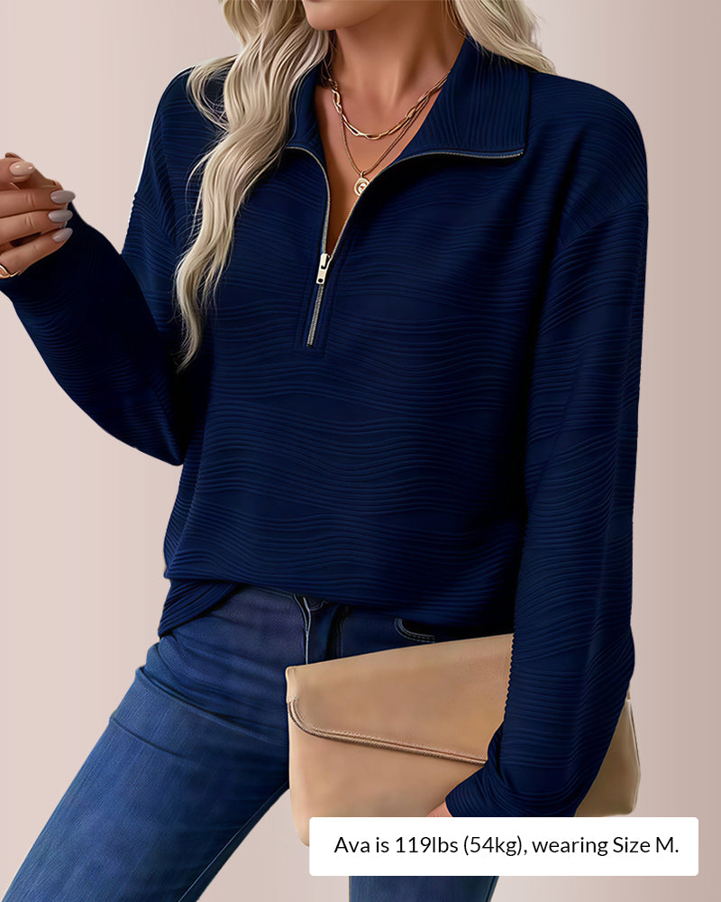Curvvvy® Textured Zipper Front Long Sleeve T-Shirt