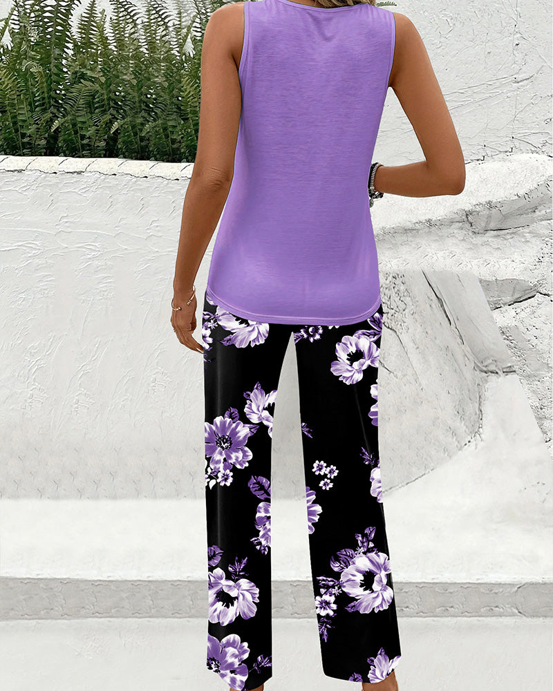 Curvvvy® Tank Top & Floral Lounge Pants Set