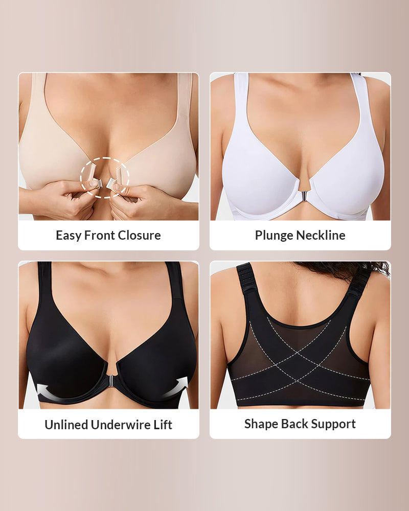 Curvvvy® Front Closure Underwire Back Support Bra curvvvy