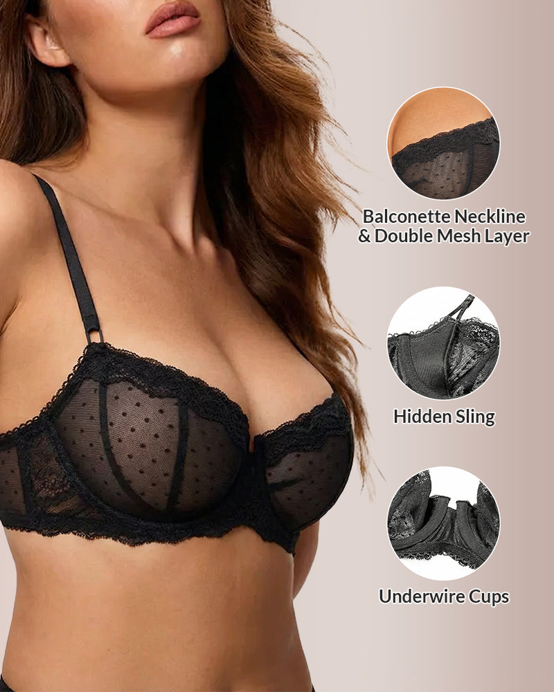 Curvvvy® Sheer Lace Underwire Balconette Bra