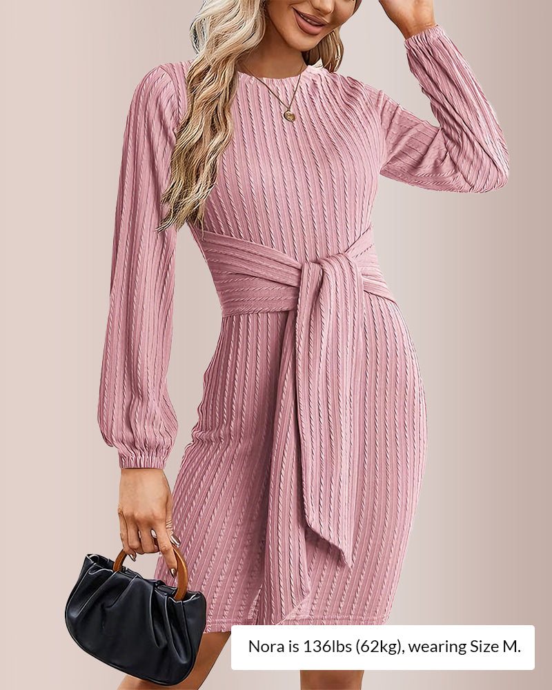 Elegant Knit Long Lantern Sleeve Fall Bodycon Curvvvy-US
