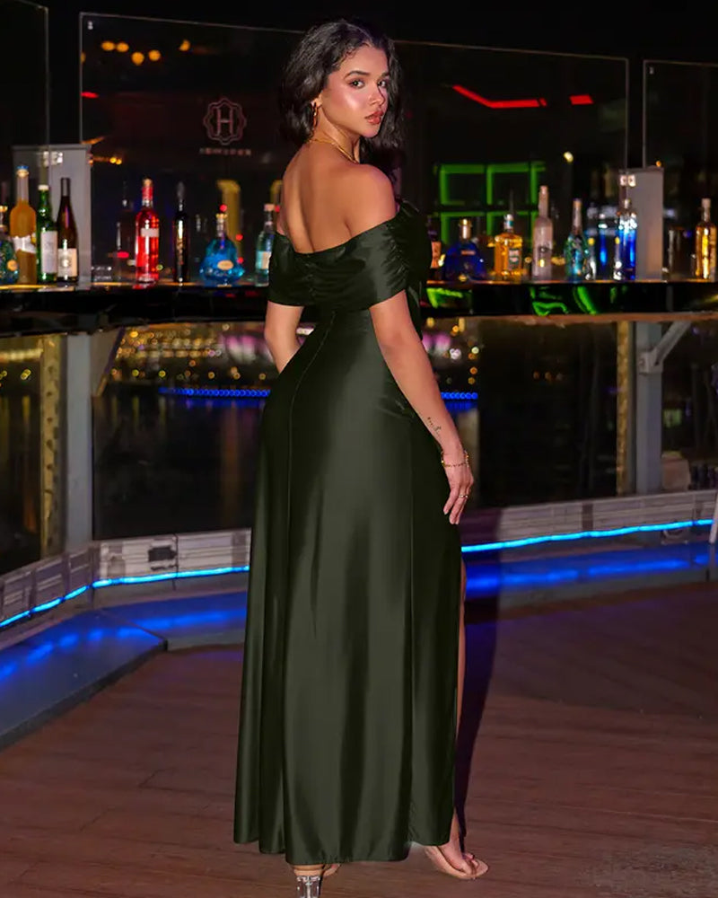 Off Shoulder High Split Bodycon Maxi Dress Curvvvy-US