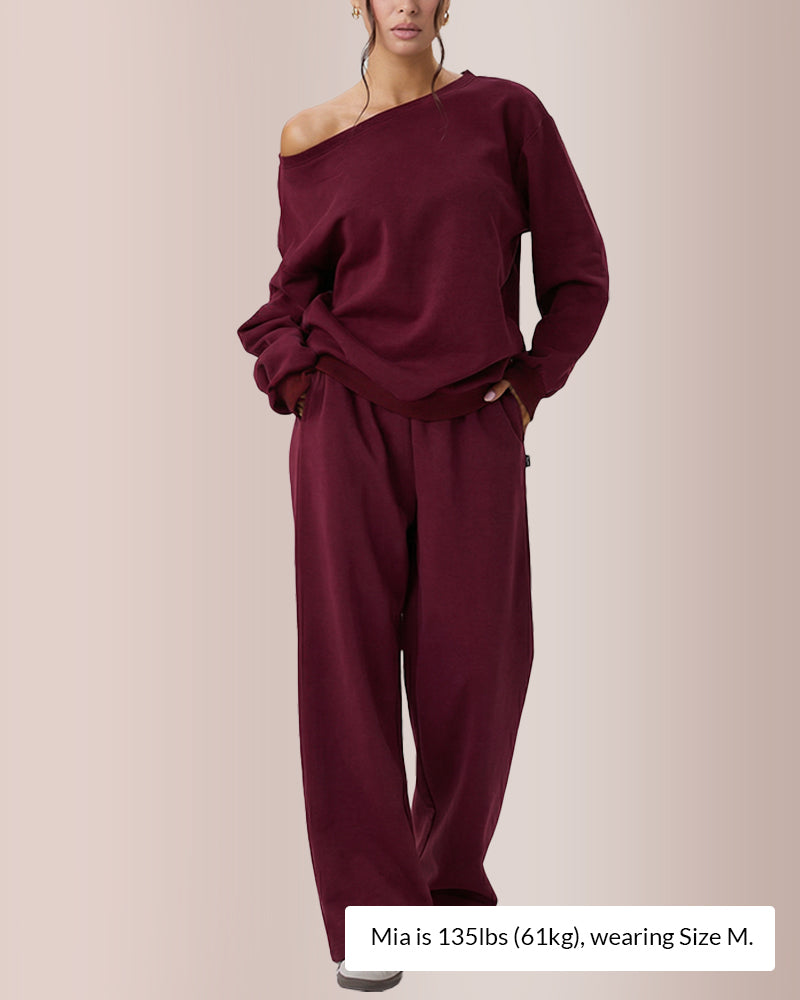 Curvvvy® Women’s Sloping Shoulder Top & Wide-Leg Co-ord Set