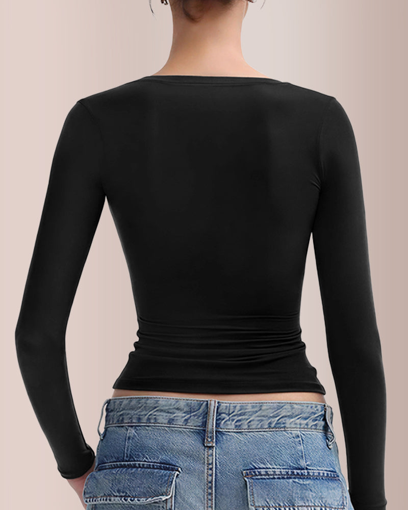 Curvvvy® Women’s Scoop Neck Double-Layer Long Sleeve Slim Top