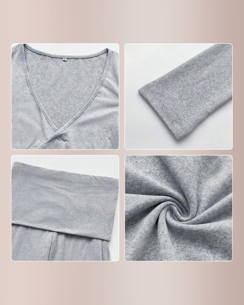 Curvvvy® Slim-Fit V-Neck Crop Top & Pants Set