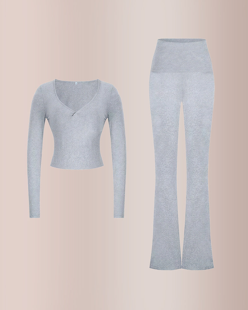 Curvvvy® Slim-Fit V-Neck Crop Top & Pants Set