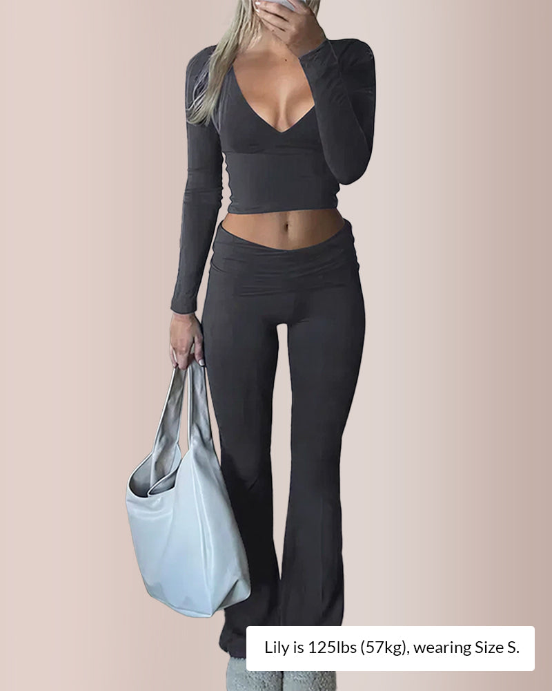 Curvvvy®  Slim-Fit V-Neck Crop Top & Pants Set