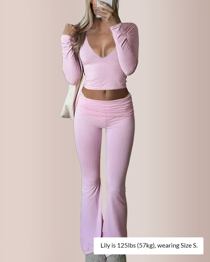Curvvvy®  Slim-Fit V-Neck Crop Top & Pants Set