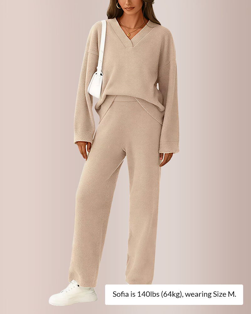 Curvvvy® Women’s V-Neck Top & Wide-Leg Lounge Set