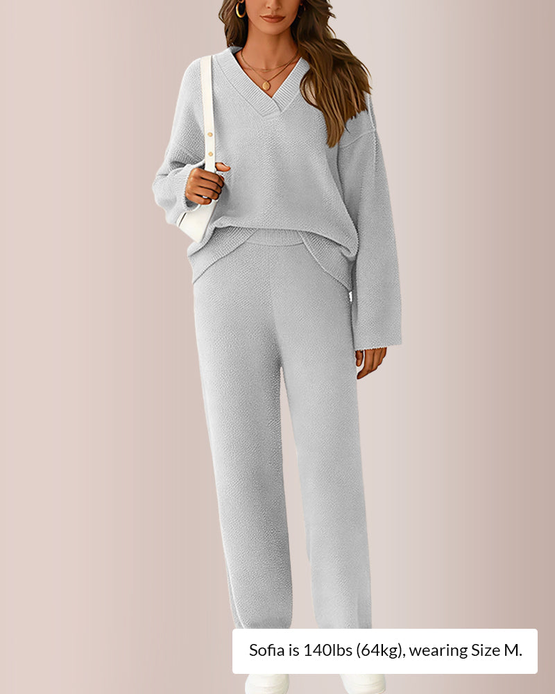 Curvvvy® Women’s V-Neck Top & Wide-Leg Lounge Set