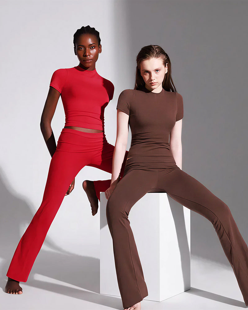 Curvvvy® Women’s Short Sleeve Top & Flare Pant Set