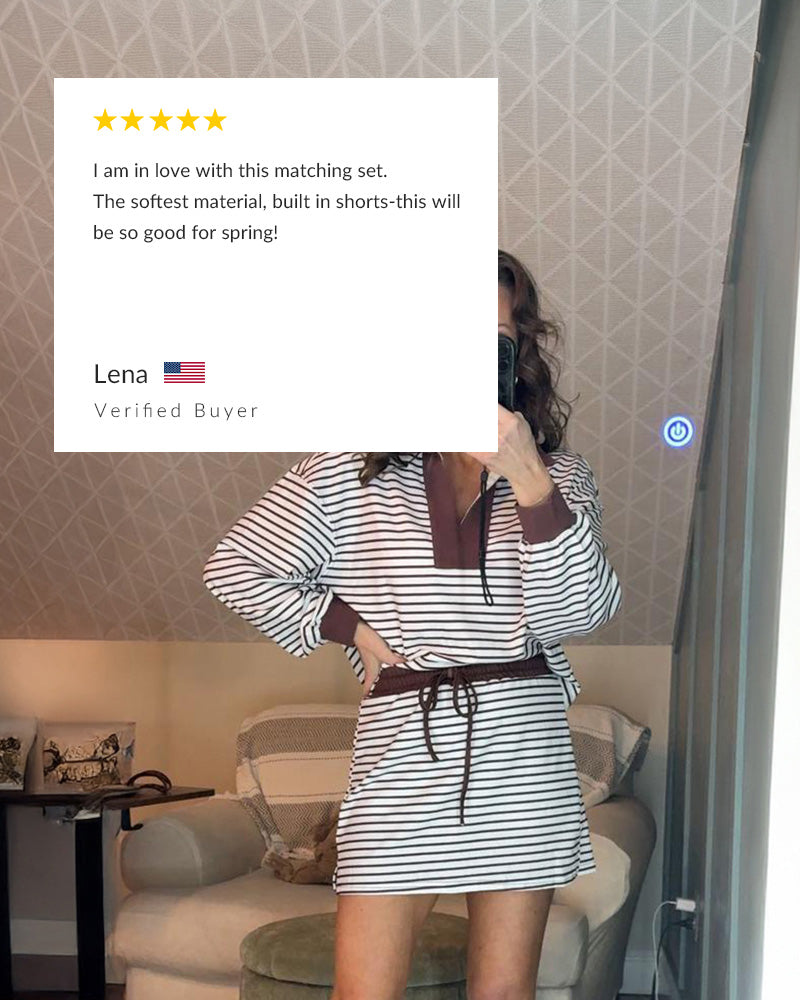 Curvvvy®Striped 2 Piece Outfits Casual Sweatshirt Skirt Set