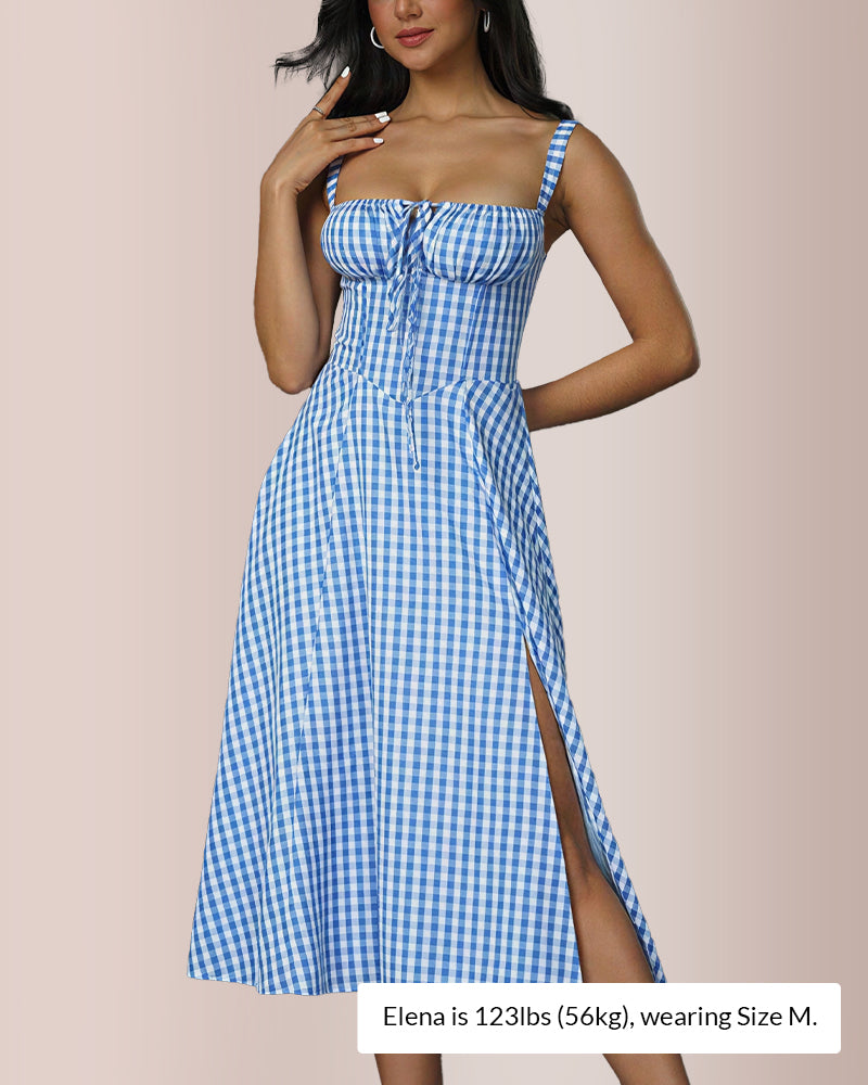 Curvvvy® Structured Bust Ruched Tie-Front High Slit Midi Dress