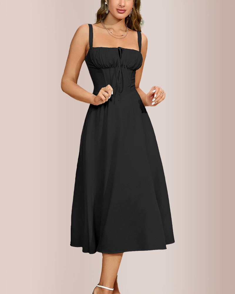 Curvvvy® Structured Bust Ruched Tie-Front High Slit Midi Dress