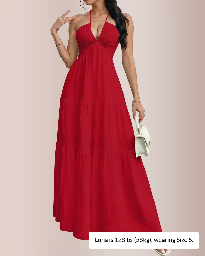 Curvvvy® Halter Neck Tiered Maxi Dress