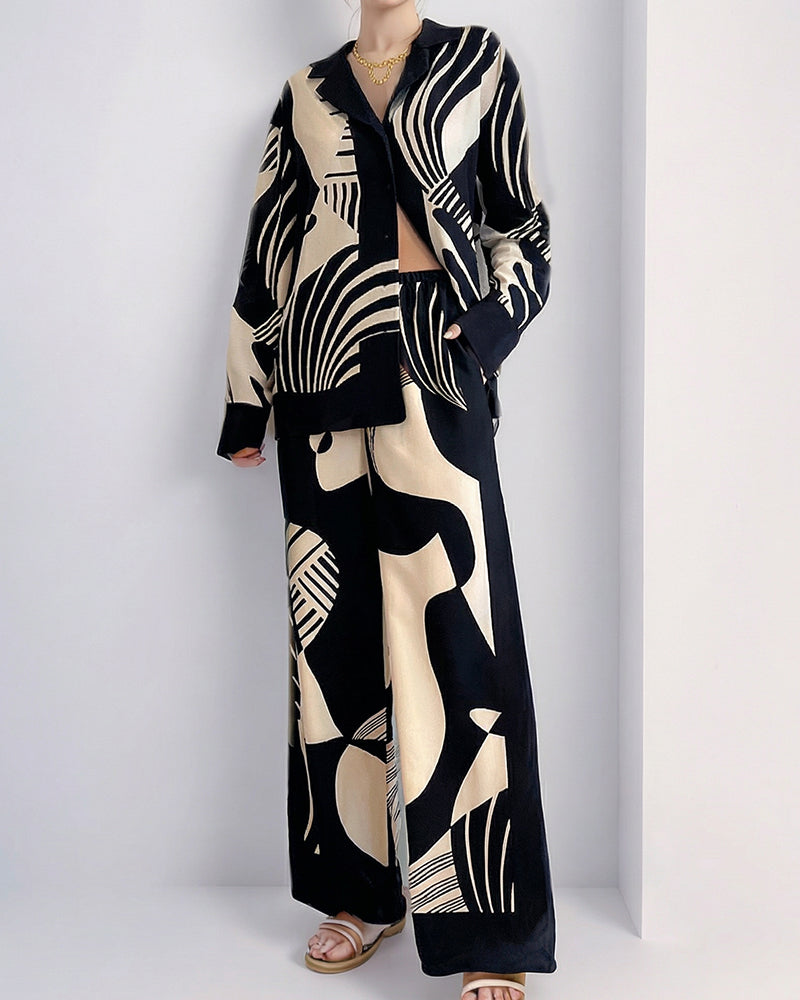 Curvvvy® Artistic Graffiti Oversized Shirt & Wide-Leg Pant Set