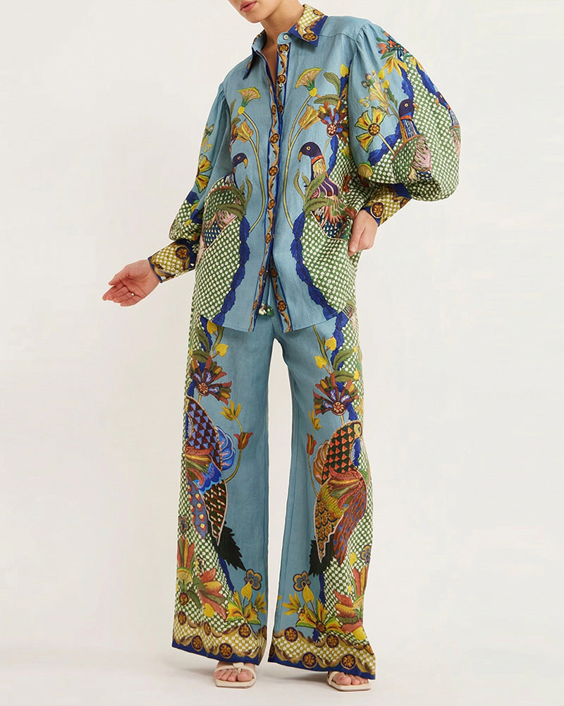 Curvvvy® Artistic Graffiti Oversized Shirt & Wide-Leg Pant Set