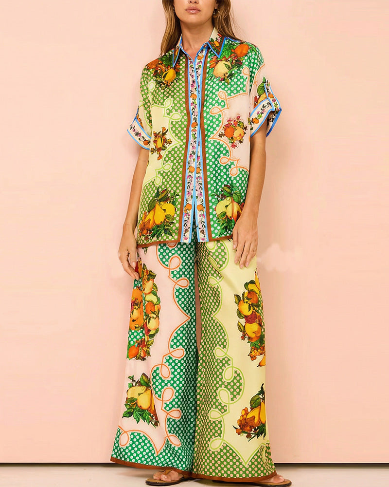 Curvvvy® Artistic Graffiti Oversized Shirt & Wide-Leg Pant Set