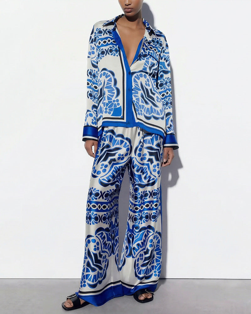 Curvvvy® Artistic Graffiti Oversized Shirt & Wide-Leg Pant Set