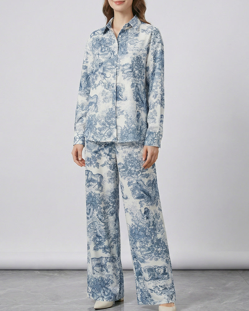 Curvvvy® Artistic Graffiti Oversized Shirt & Wide-Leg Pant Set