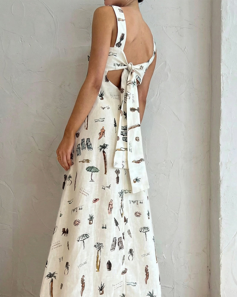 Curvvvy® Botanical Print Tie-Strap Open Back Maxi Dress