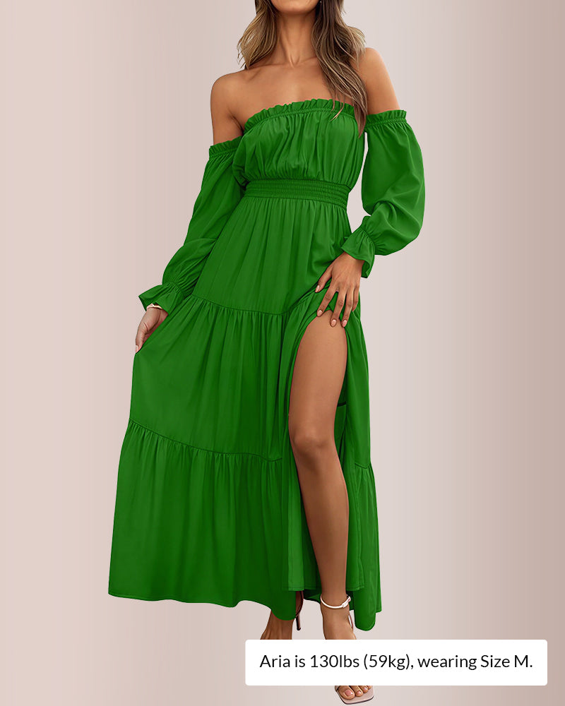 Curvvvy® Boho Off-Shoulder Smocked Maxi Dress
