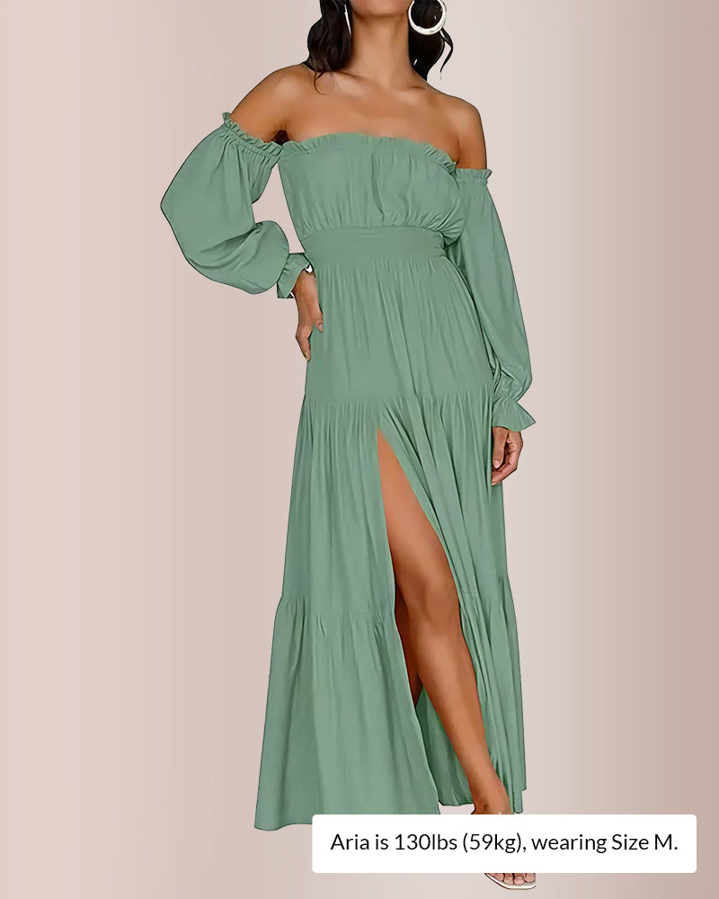 Curvvvy® Boho Off-Shoulder Smocked Maxi Dress