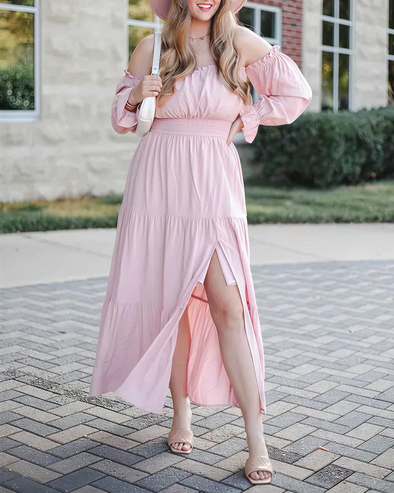 Curvvvy® Boho Off-Shoulder Smocked Maxi Dress