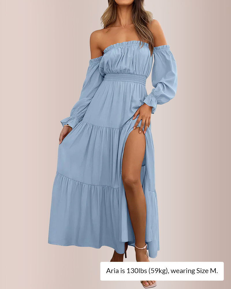 Curvvvy® Boho Off-Shoulder Smocked Maxi Dress